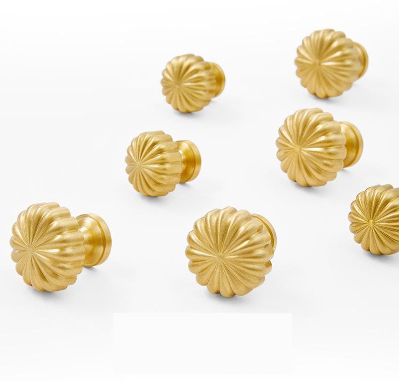 Elegant Classic Solid Brass Cabinet Knobs Matte Gold Finish Flower-Inspired Decorative Handles Drawers Dressers Vintage Furniture Upgrade