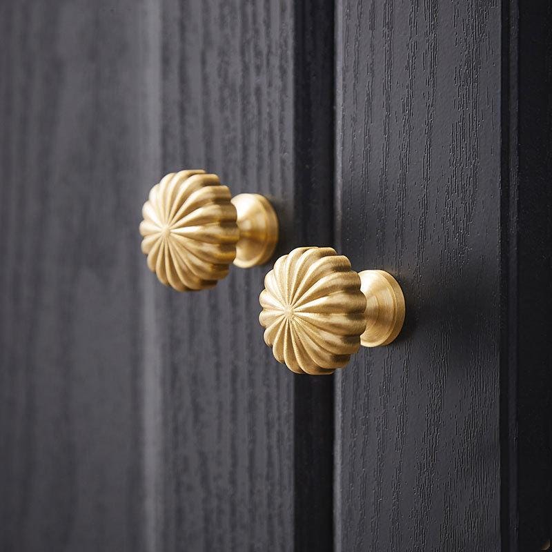 Elegant Classic Solid Brass Cabinet Knobs Matte Gold Finish Flower-Inspired Decorative Handles Drawers Dressers Vintage Furniture Upgrade