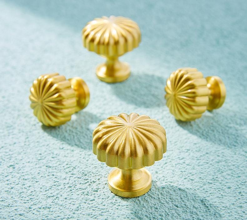 Elegant Classic Solid Brass Cabinet Knobs Matte Gold Finish Flower-Inspired Decorative Handles Drawers Dressers Vintage Furniture Upgrade