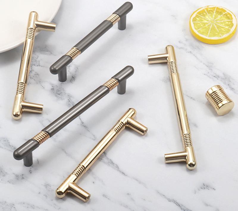 Modern Industrial Style Metal Cabinet Handles Knobs Brushed Gold Grey Finishes Stylish Design Kitchen Bathroom Bedroom Furniture