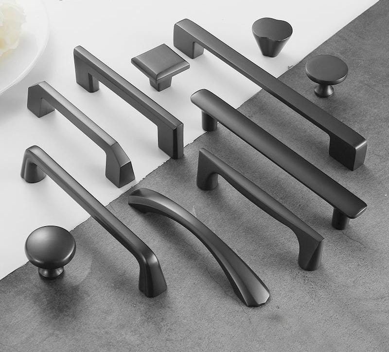 Modern Minimalist Matte Black Solid Brass Cabinet Handles Drawer Pulls Kitchen Bathroom Furniture Sleek Design Clean Lines Smooth Finish