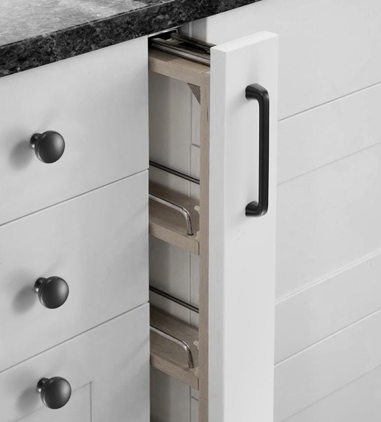 Solid Brass Minimalist Cabinet Pulls & Knobs - Black Finish Hardware - #6 - 96mm / 1pc