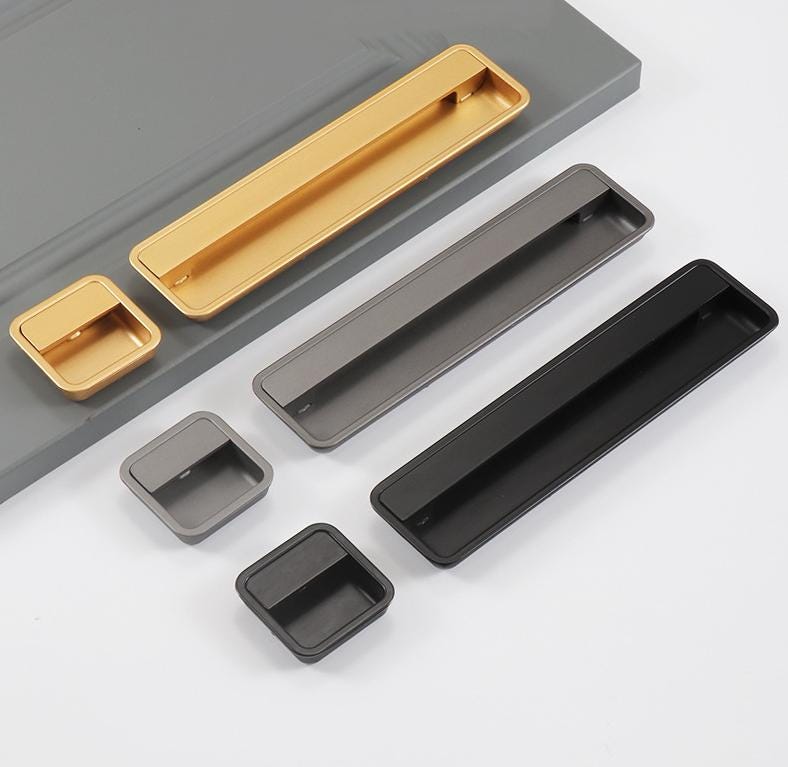 Modern Minimalist Recessed Metal Cabinet Pulls Black Gold Gray Handles Sleek Drawer Door Pulls Flush Mount Hidden Hardware Furniture Knobs
