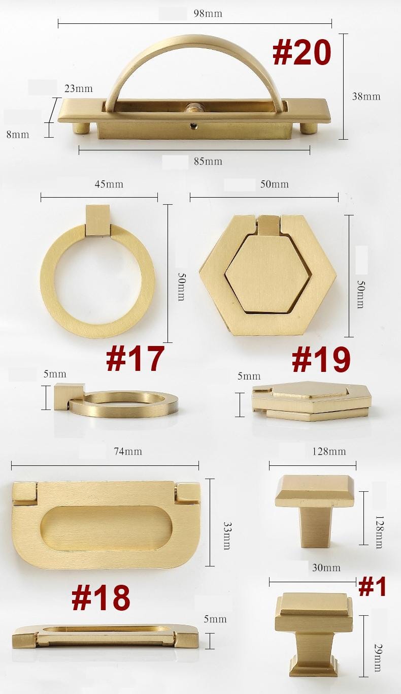 Brushed Gold Solid Brass Cabinet Pulls Knobs Modern Minimalist Handles Kitchen Drawers Doors Dressers Furniture Scandinavian Hardware