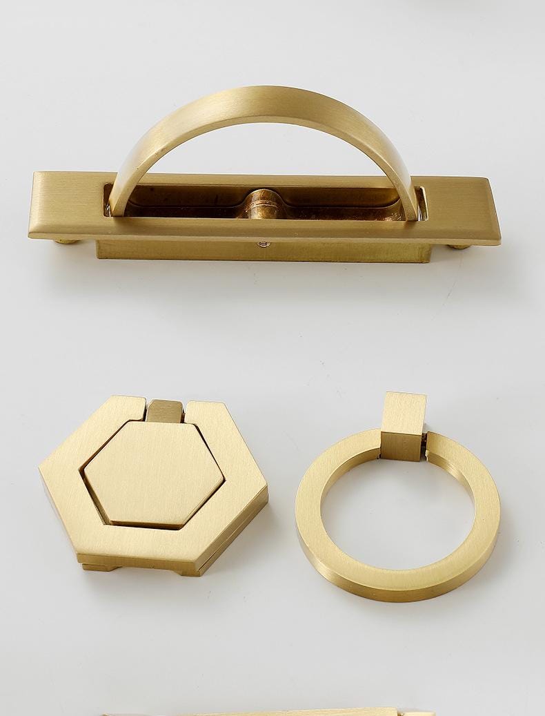 Brushed Gold Solid Brass Cabinet Pulls Knobs Modern Minimalist Handles Kitchen Drawers Doors Dressers Furniture Scandinavian Hardware