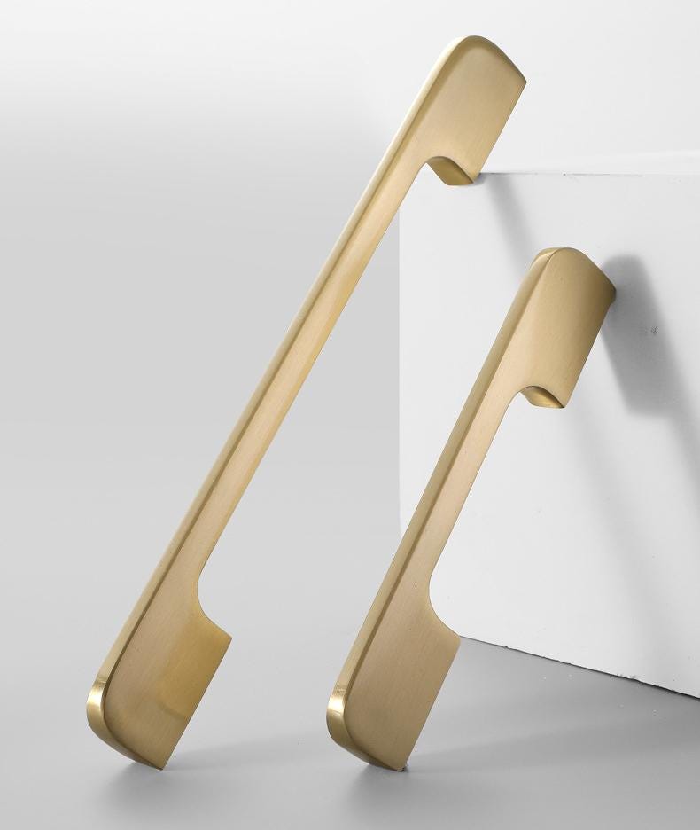 Modern Gold Solid Brass Cabinet Pulls and Knobs Geometric Minimalist Drawer Handles Kitchen Dresser Wardrobe Furniture Brushed Brass Finish