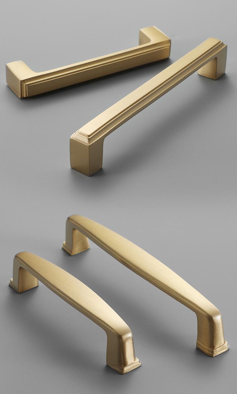 Modern Gold Solid Brass Cabinet Pulls and Knobs Geometric Minimalist Drawer Handles Kitchen Dresser Wardrobe Furniture Brushed Brass Finish