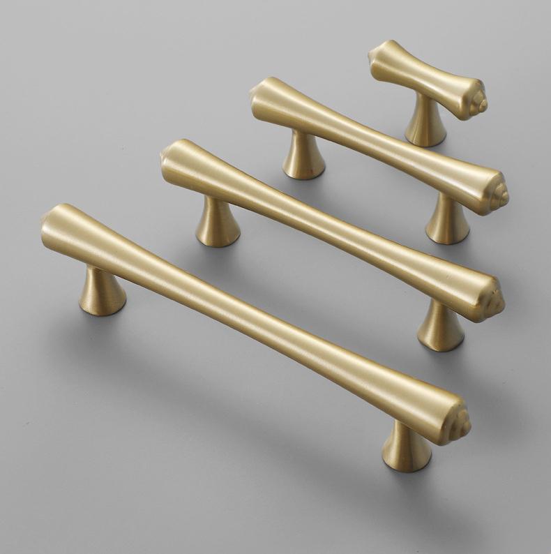 Modern Gold Solid Brass Cabinet Pulls and Knobs Geometric Minimalist Drawer Handles Kitchen Dresser Wardrobe Furniture Brushed Brass Finish