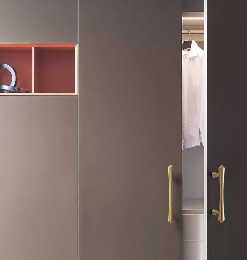 Modern Gold Solid Brass Cabinet Pulls and Knobs Geometric Minimalist Drawer Handles Kitchen Dresser Wardrobe Furniture Brushed Brass Finish