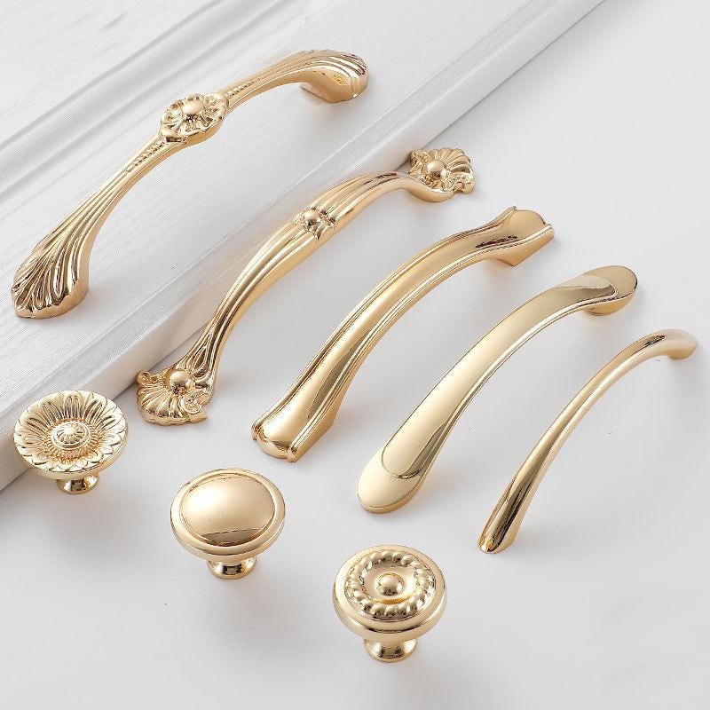 Baroque Vintage Gold Plated Solid Brass Cabinet Pulls Knobs Decorative Classic Floral  Handles Dresser Wardrobe Kitchen Furniture