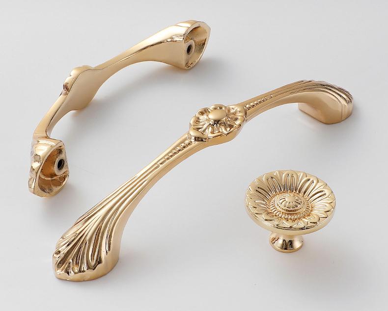 Baroque Vintage Gold Plated Solid Brass Cabinet Pulls Knobs Decorative Classic Floral  Handles Dresser Wardrobe Kitchen Furniture