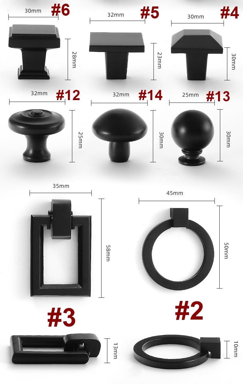 Matte Black Modern Solid Brass Cabinet Knobs Pulls Minimalist Drawer Handles Kitchen Dresser Wardrobe Furniture Geometric Industrial Style