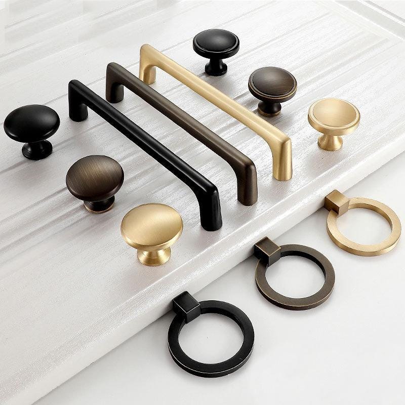 Modern Classic Solid Brass Cabinet Pulls Knobs Matte Black Antique Bronze Gold Ring Handles Dressers Drawers Kitchen Wardrobe Furniture