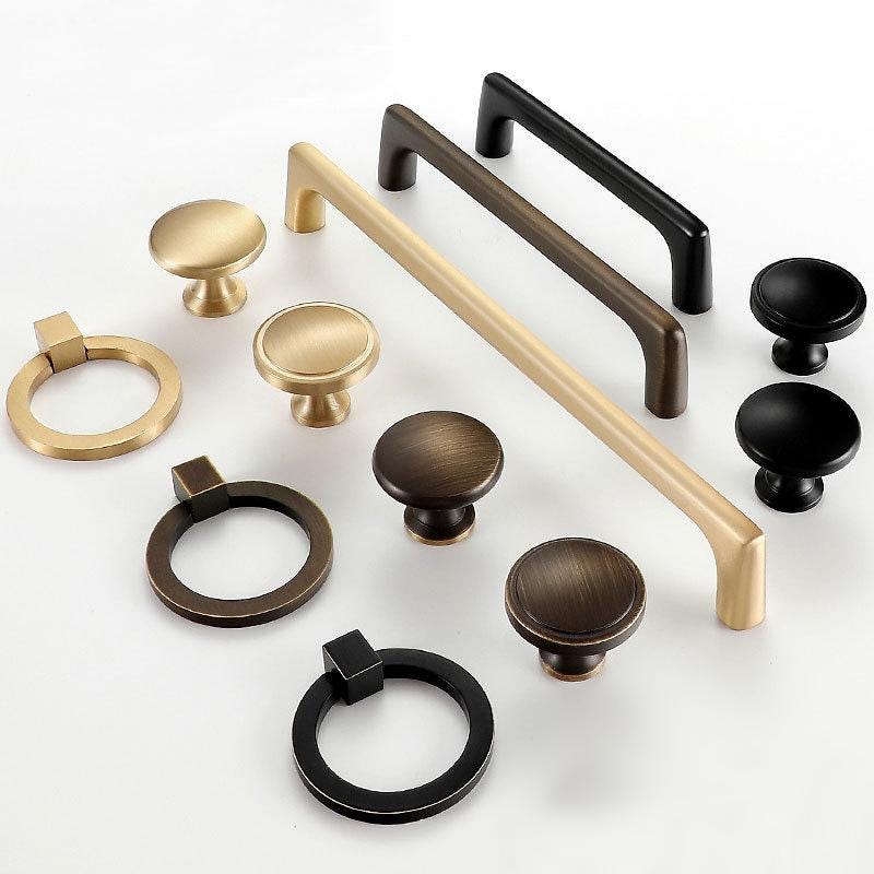 Modern Classic Solid Brass Cabinet Pulls Knobs Matte Black Antique Bronze Gold Ring Handles Dressers Drawers Kitchen Wardrobe Furniture