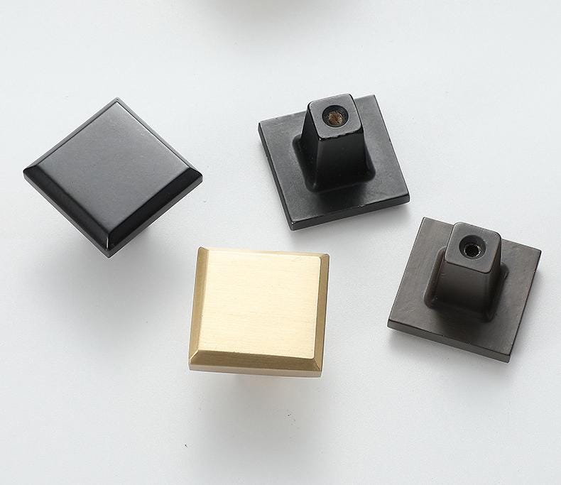 Modern Geometric Solid Brass Cabinet Knobs Matte Black Gold Silver Square Octagon Drawer Pulls Kitchen Dresser Closet Furniture Decoration