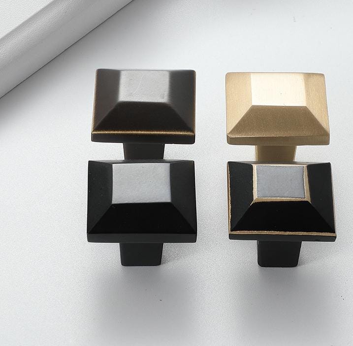 Modern Geometric Solid Brass Cabinet Knobs Matte Black Gold Silver Square Octagon Drawer Pulls Kitchen Dresser Closet Furniture Decoration