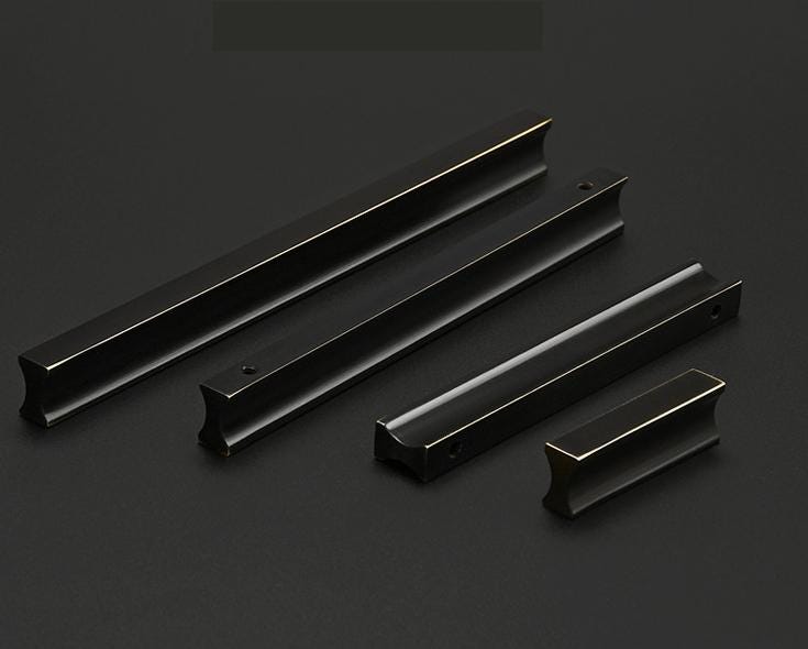 Solid Brass Geometric Cabinet Pulls & Knobs - Brushed Gold Finish - #3 Black / 1pc