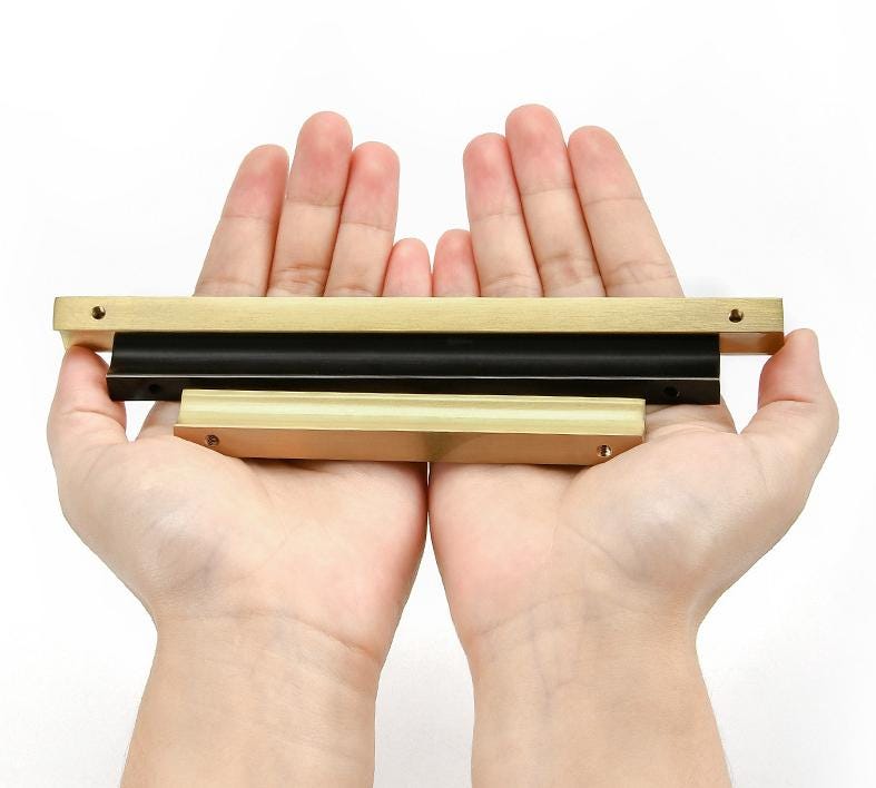 Solid Brass Geometric Cabinet Pulls & Knobs - Brushed Gold Finish - #4 Brass 128mm / 1pc