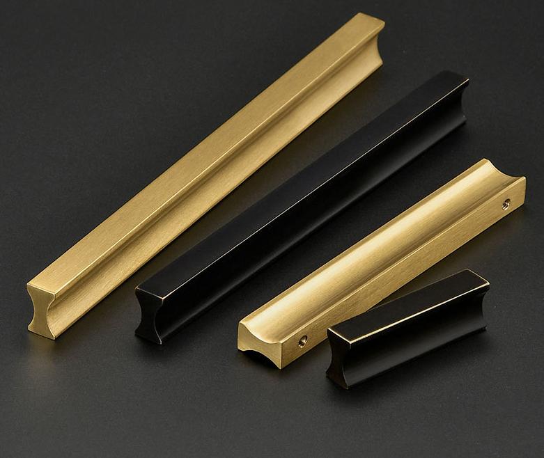 Modern Classic Solid Brass Cabinet Handles Brushed Gold Matte Black Pulls Kitchen Wardrobe Dresser Minimalist Furniture Hardware Geometric