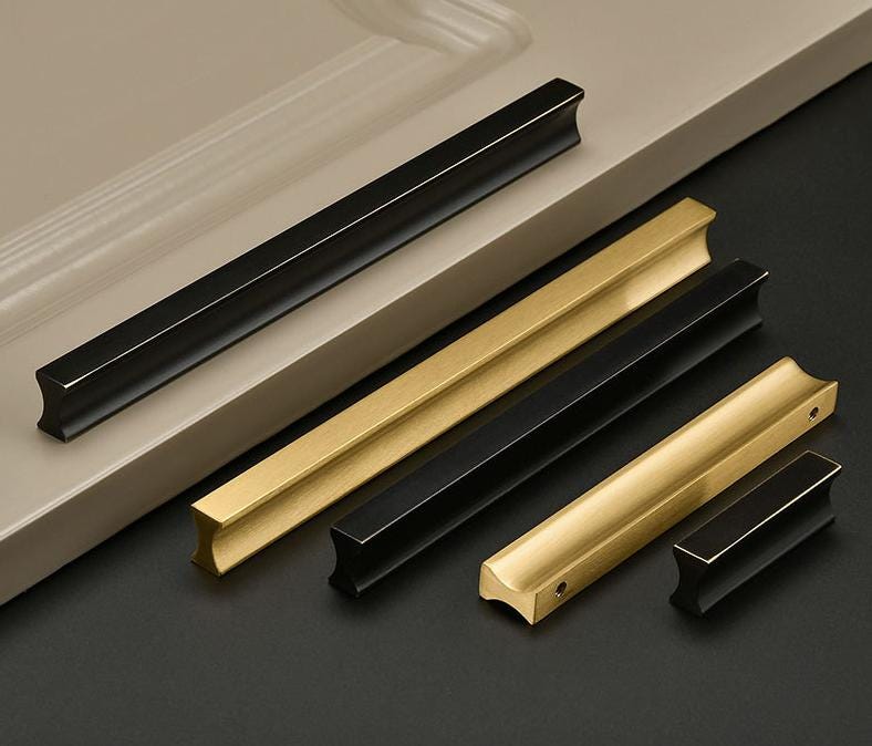 Modern Classic Solid Brass Cabinet Handles Brushed Gold Matte Black Pulls Kitchen Wardrobe Dresser Minimalist Furniture Hardware Geometric