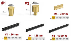 Solid Brass Geometric Cabinet Pulls & Knobs - Brushed Gold Finish - #1 Black / 1pc