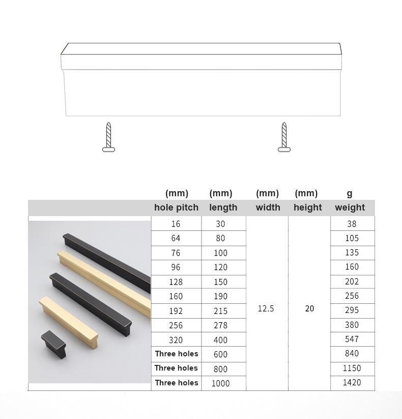 Modern Minimalist Solid Brass Cabinet Handles Black Gold Drawer Pulls Kitchen Wardrobe Dresser Metal Furniture Hardware Square Edge Design