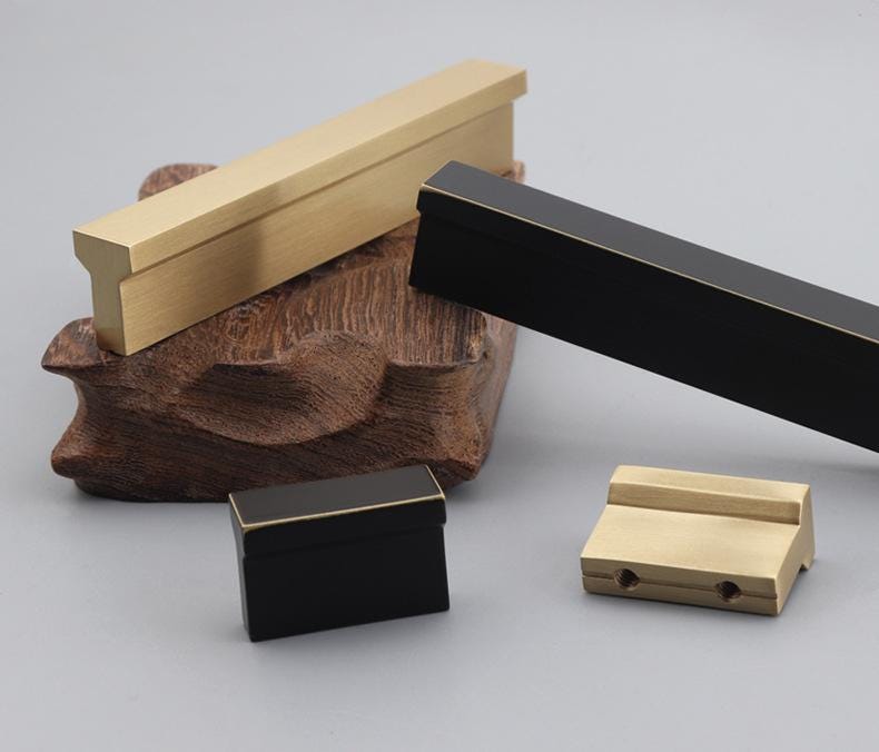 Modern Minimalist Solid Brass Cabinet Handles Black Gold Drawer Pulls Kitchen Wardrobe Dresser Metal Furniture Hardware Square Edge Design