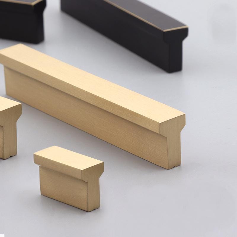 Modern Minimalist Solid Brass Cabinet Handles Black Gold Drawer Pulls Kitchen Wardrobe Dresser Metal Furniture Hardware Square Edge Design