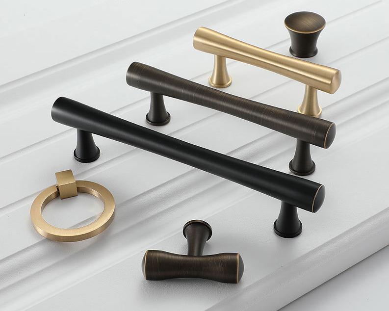 Mid-Century Modern Solid Brass Cabinet Handles Gold Black Dresser Pulls Curved Design Vintage Drawer Knobs Kitchen Closet Furniture Decor