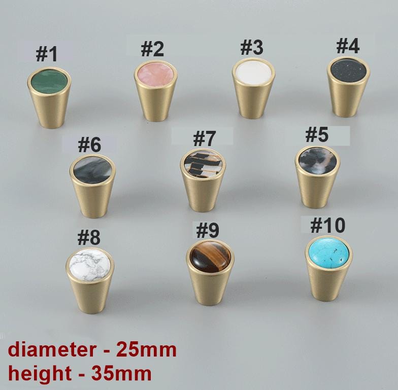 Colorful Stone Solid Brass Cabinet Knobs Modern Cone Pulls Marble Agate Inlay Eclectic Drawer Handles Kitchen Closet Vanity Furniture