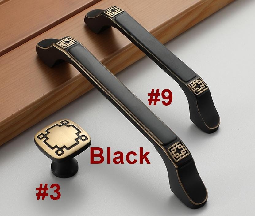 Chinese Solid Brass Cabinet Pulls with Traditional Patterns Oriental Style Drawer Handles Knobs Vintage Furniture Dresser Wardrobe Doors