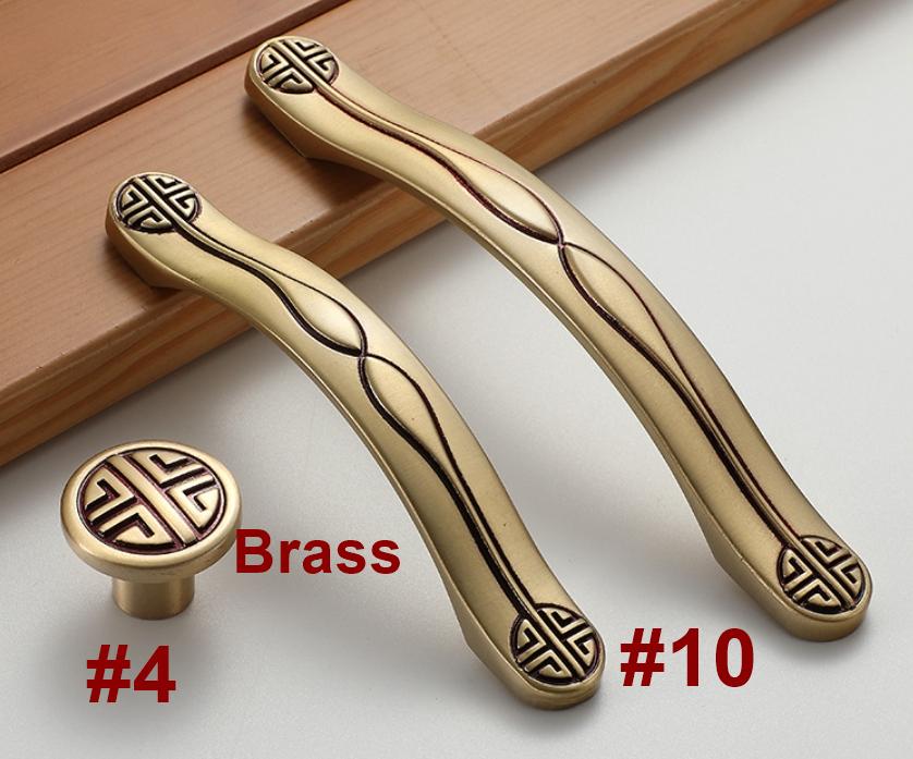 Chinese Solid Brass Cabinet Pulls with Traditional Patterns Oriental Style Drawer Handles Knobs Vintage Furniture Dresser Wardrobe Doors