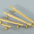 Solid Brass Knurled Cabinet Pulls & Knobs - Brushed Gold Finish - T-Shape / 1pc
