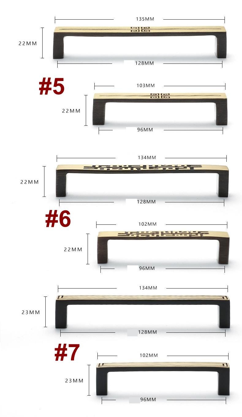 Oriental Solid Brass Cabinet Handles Knobs Chinese Style Decorative Drawer Pulls Geometric Patterns Gold Black Furniture Kitchen Cabinets
