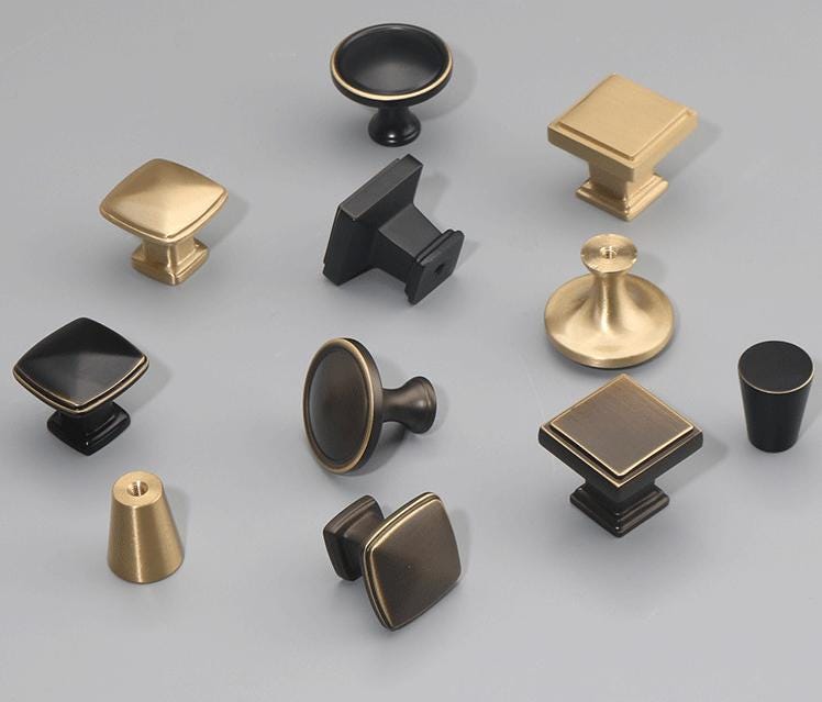 Solid Brass Square Cabinet Pulls & Knobs - Black Finish Hardware - #3 Brass / 1pc