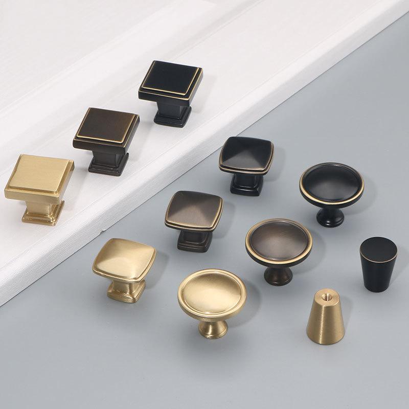 Antique Style Solid Brass Cabinet Knobs Black Bronze Square Round Drawer Pulls Vintage Classic Minimalist Interiors Solid Construction