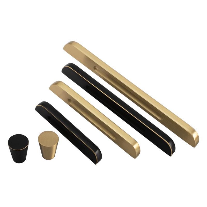 Modern Black Gold Solid Brass Cabinet Handles Knobs Minimalist Matte Finger Pulls Cone-Shape Drawer Hardware Kitchens Dressers Furniture