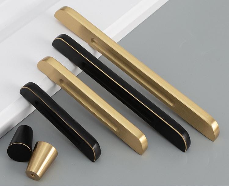 Modern Black Gold Solid Brass Cabinet Handles Knobs Minimalist Matte Finger Pulls Cone-Shape Drawer Hardware Kitchens Dressers Furniture
