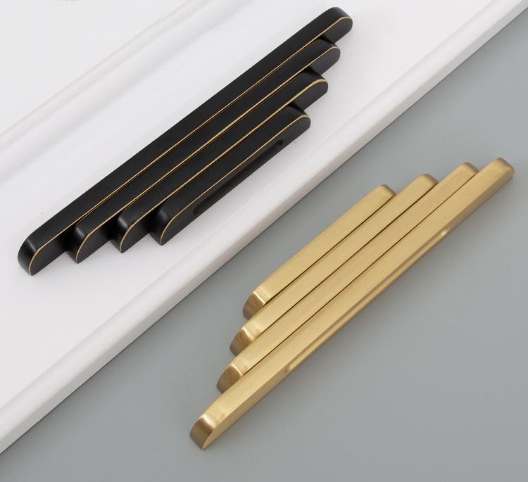 Modern Black Gold Solid Brass Cabinet Handles Knobs Minimalist Matte Finger Pulls Cone-Shape Drawer Hardware Kitchens Dressers Furniture