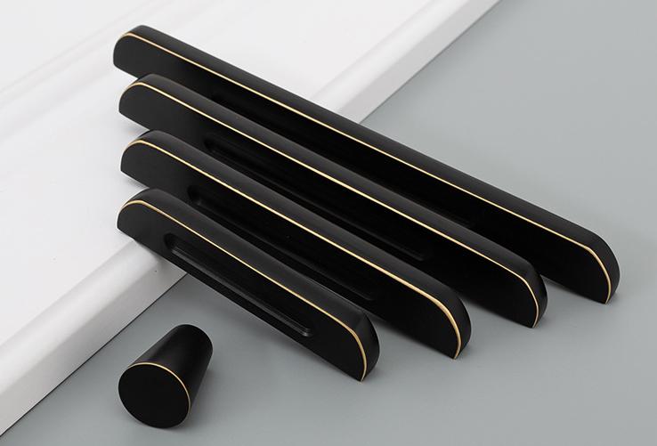 Modern Black Gold Solid Brass Cabinet Handles Knobs Minimalist Matte Finger Pulls Cone-Shape Drawer Hardware Kitchens Dressers Furniture