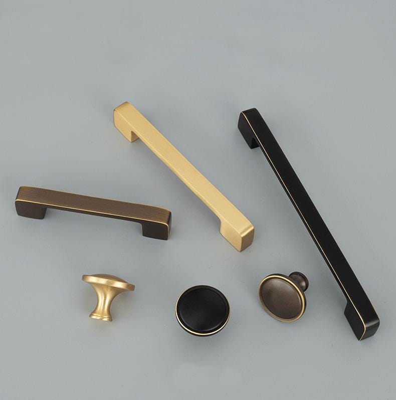 Modern Classic Style Solid Brass Cabinet Handles Knobs Gold Black Drawer Pulls Soft Edges Kitchen Dresser Furniture Hardware Makeovers