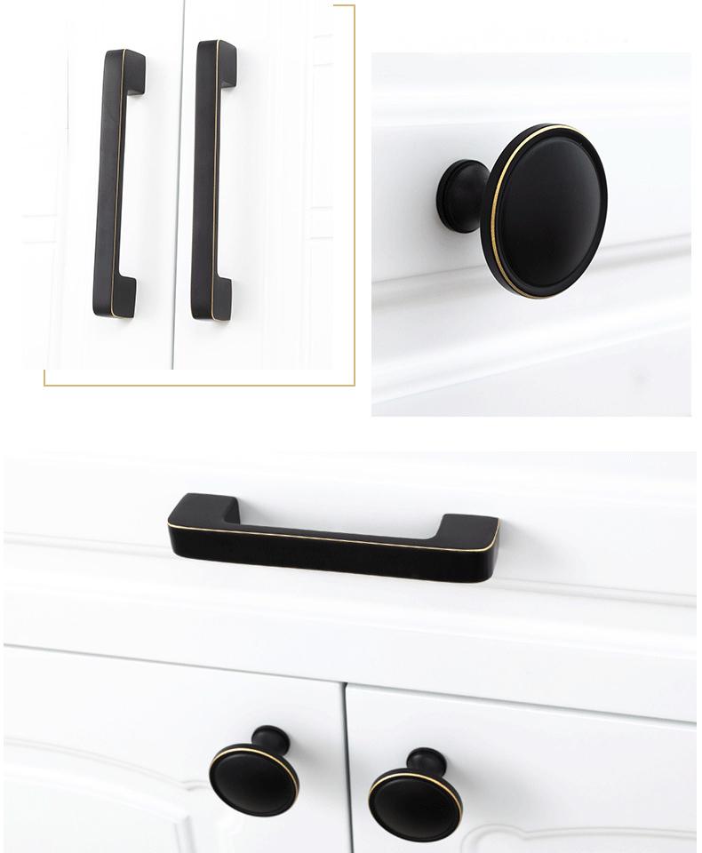 Modern Classic Style Solid Brass Cabinet Handles Knobs Gold Black Drawer Pulls Soft Edges Kitchen Dresser Furniture Hardware Makeovers