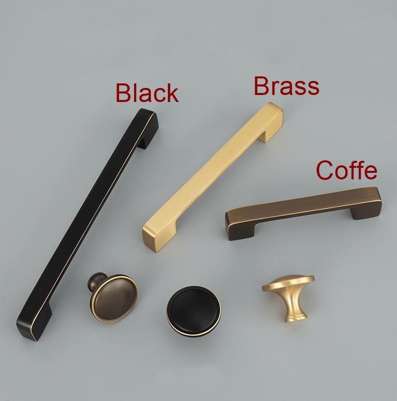 Modern Classic Style Solid Brass Cabinet Handles Knobs Gold Black Drawer Pulls Soft Edges Kitchen Dresser Furniture Hardware Makeovers