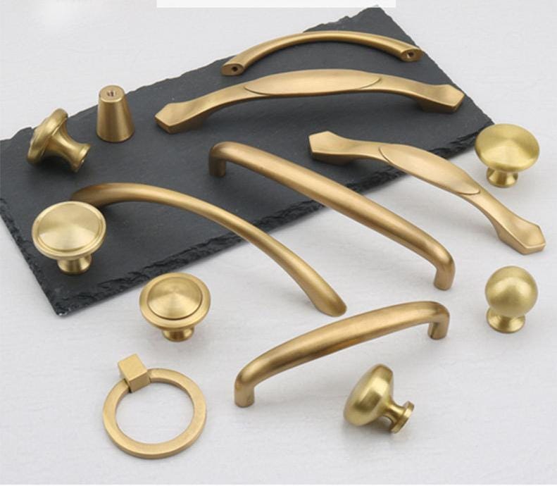 Vintage Style Curved Solid Brass Cabinet Handles Knobs Classic Retro Drawer Pulls Gold Finish Ring Dome Arch Designs Kitchens Furniture