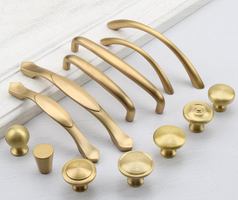 Vintage Style Curved Solid Brass Cabinet Handles Knobs Classic Retro Drawer Pulls Gold Finish Ring Dome Arch Designs Kitchens Furniture