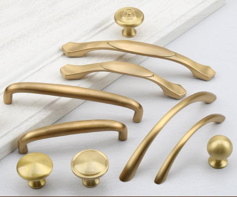 Vintage Style Curved Solid Brass Cabinet Handles Knobs Classic Retro Drawer Pulls Gold Finish Ring Dome Arch Designs Kitchens Furniture