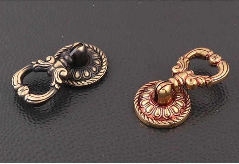 Vintage Baroque Style Solid Brass Cabinet Knobs Drop Ring Pulls Ornate Gold Black Handles Floral Rosette Design Antique Classic Furniture