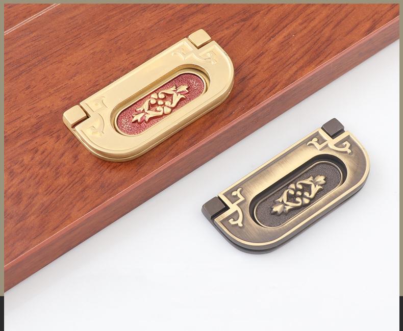 Oriental Style Solid Brass Flush Ring Pull Handles Antique Chinese-Inspired Cabinet Hardware Floral Engraving Gold Traditional Drawers
