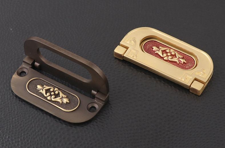 Oriental Style Solid Brass Flush Ring Pull Handles Antique Chinese-Inspired Cabinet Hardware Floral Engraving Gold Traditional Drawers