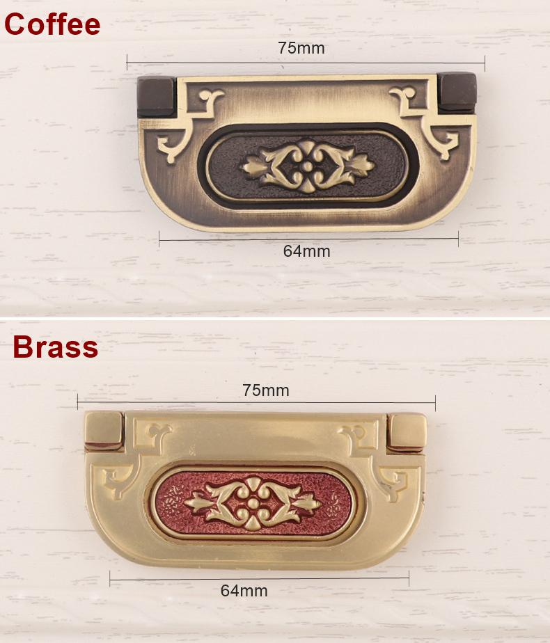 Oriental Style Solid Brass Flush Ring Pull Handles Antique Chinese-Inspired Cabinet Hardware Floral Engraving Gold Traditional Drawers
